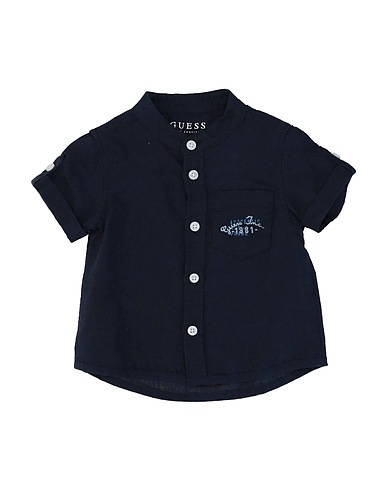 GUESS Solid color shirt Midnight blue 55% Linen, 45% Cotton