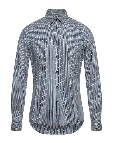 DANIELE ALESSANDRINI Patterned shirt Midnight blue 97% Cotton, 3% Elastane