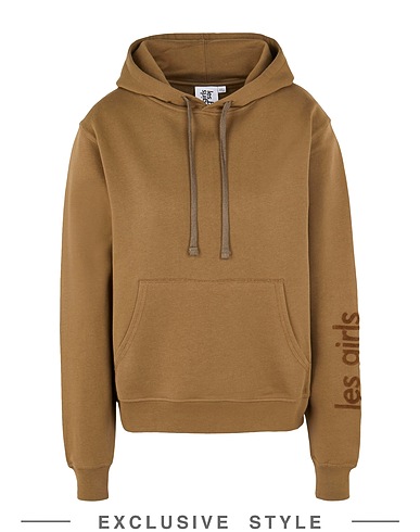 LES GIRLS LES BOYS x YOOX Hooded sweatshirt LOOPBACK SLIM FIT HOODIE Military green 100% Cotton