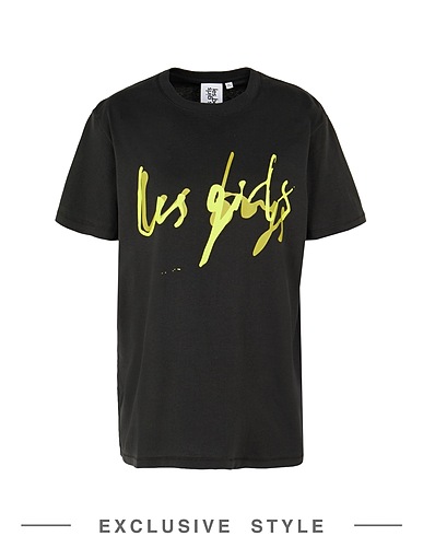 LES GIRLS LES BOYS x YOOX T-shirt SCRATCHY PRINT T-SHIRT Charcoal 100% Cotton