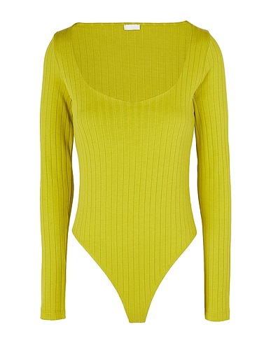 8 by YOOX TOPWEAR ORGANIC COTTON L/SLEEVE SWEETHEART NECKLINE THONG BODYSUIT
 Lime green 100% Organic cotton