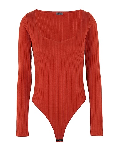 8 by YOOX TOPWEAR ORGANIC COTTON L/SLEEVE SWEETHEART NECKLINE THONG BODYSUIT
 Brick red 100% Organic cotton