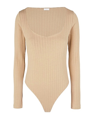 8 by YOOX CAMISETAS Y TOPS ORGANIC COTTON L/SLEEVE SWEETHEART NECKLINE THONG BODYSUIT
 Caqui 100% Algodón orgánico