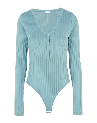 8 by YOOX TOPWEAR ORGANIC COTTON L/SLEEVE THONG BODYSUIT
 Pastel blue 100% Organic cotton