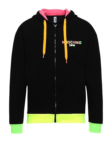 MOSCHINO Hooded track jacket  Black 95% Cotton, 5% Elastane, Polyester