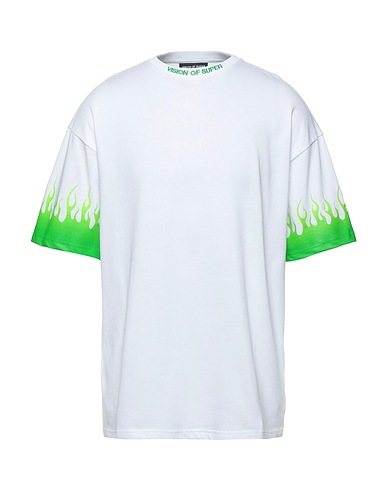 VISION OF SUPER Oversize-T-Shirt WHITE TSHIRT WITH SHADED GREEN FLAMES
 White 100% Cotton