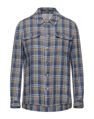 DRUMOHR チェック柄シャツ ブルー リネン 100%