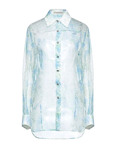 ERMANNO SCERVINO Floral shirts & blouses Sky blue 100% Silk, Glass, Brass