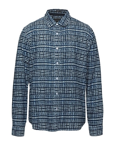 GUESS Patterned shirt Midnight blue 98% Cotton, 2% Linen
