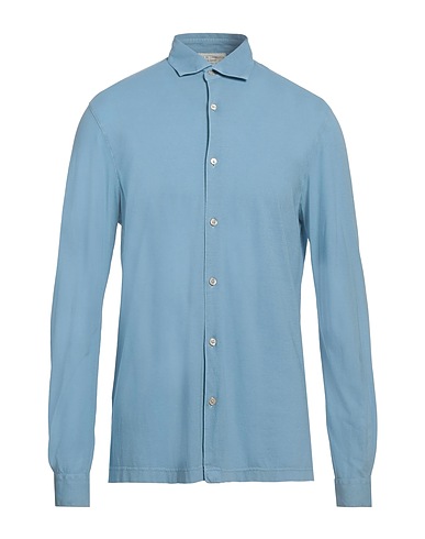 FILIPPO DE LAURENTIIS Solid color shirt Azure 100% Cotton