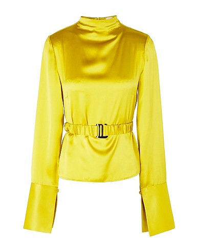 8 by YOOX Silk top SILK RUFFLED BLOUSE
 Lime green 100% Silk