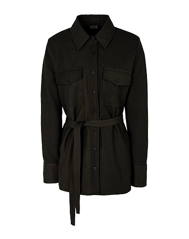 8 by YOOX Μονόχρωμα πουκάμισα και μπλούζες BELTED SHIRT W/FRONT POCKETS
 Μαύρο 80% Πολυεστέρας, 20% Μαλλί