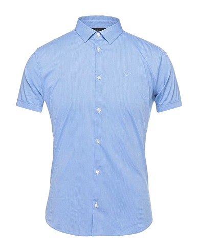 EMPORIO ARMANI Checked shirt Azure 76% Cotton, 21% Polyamide, 3% Elastane
