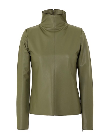 8 by YOOX Blouse MOCK-NECK L/SLEEVE TOP
 Military green 95% Polyester, 5% Elastane, Polyurethane coated
