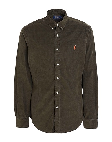 POLO RALPH LAUREN Camicia tinta unita SLIM FIT CORDUROY SHIRT
 Verde militare 100% Cotone