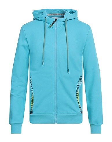 BIKKEMBERGS Hooded track jacket  Turquoise 100% Cotton, Elastane, Polyester