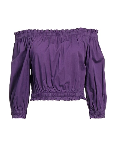 ALPHA STUDIO Off-the-shoulder top Purple 98% Cotton, 2% Elastane