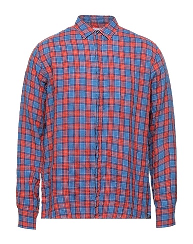 AGLINI Checked shirt Blue 95% Linen, 5% Cotton