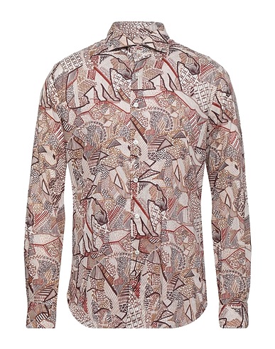 XACUS Patterned shirt Khaki 55% Cotton, 45% Linen