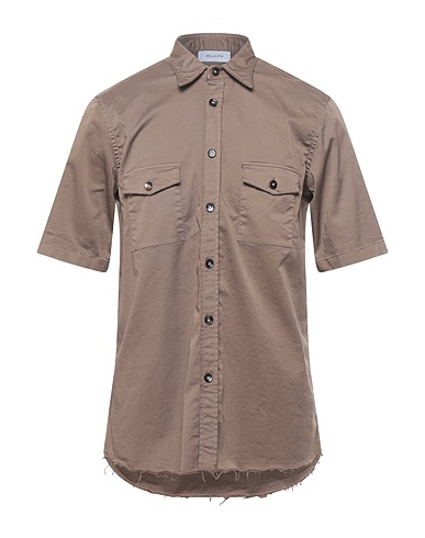 AGLINI Solid color shirt Khaki 97% Cotton, 3% Elastane