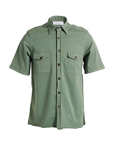 AGLINI Solid color shirt Military green 97% Cotton, 3% Elastane