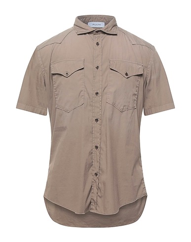 AGLINI Solid color shirt Khaki 78% Cotton, 18% Polyamide, 4% Elastane