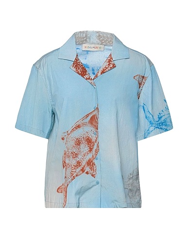 NUEVO MUNDO Patterned shirts & blouses Sky blue 100% Cotton