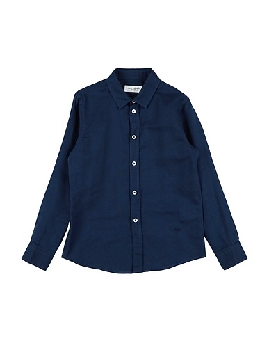 PAOLO PECORA Solid colour shirt Midnight blue 55% Linen, 45% Cotton