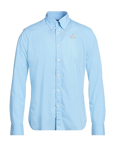 LA MARTINA Solid color shirt Light blue 97% Cotton, 3% Elastane