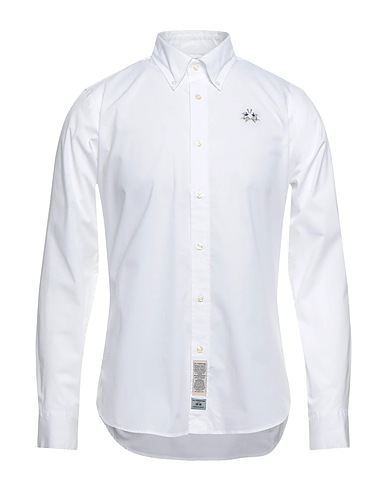 LA MARTINA Solid color shirt White 97% Cotton, 3% Elastane