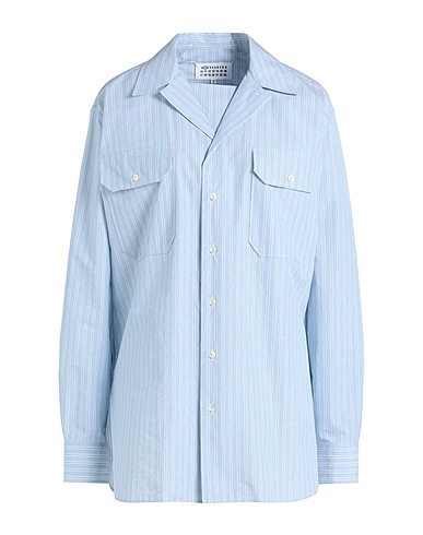 MAISON MARGIELA Striped shirt Sky blue 60% Cotton, 40% Polyamide