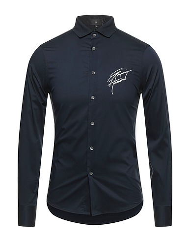 EMPORIO ARMANI Solid color shirt Midnight blue 72% Cotton, 24% Polyamide, 4% Elastane
