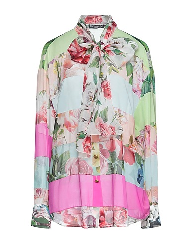 DOLCE&GABBANA Floral shirts & blouses Light green 92% Silk, 8% Elastane
