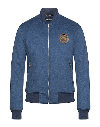 DOLCE&GABBANA Bomber Slate blue 100% Cashmere, Brass, Silk, Polyester, Glass