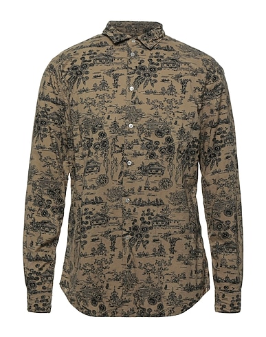 PAOLO PECORA Patterned shirt Khaki 100% Cotton