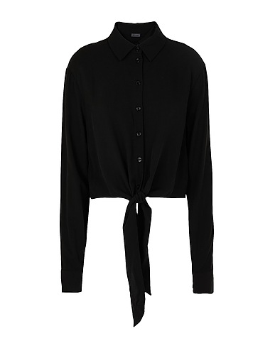 8 by YOOX Hemden und Blusen einfarbig FRONT KNOT CROP BLOUSE
 Schwarz 100% Viskose