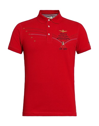 AERONAUTICA MILITARE Polo shirt FRECCE TRICOLORI Tomato red 95% Cotton, 5% Elastane