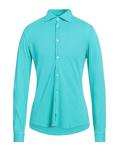 FEDELI Solid color shirt Turquoise 100% Cotton