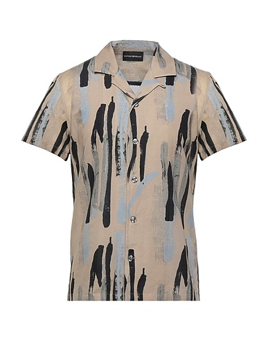 EMPORIO ARMANI Patterned shirt Camel 70% Cotton, 30% Linen