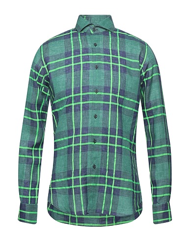 XACUS Camicia a quadri Verde 93% Lino, 7% Poliestere
