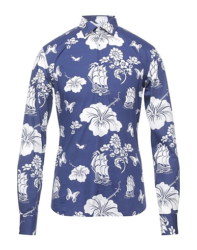 AGLINI Patterned shirt Blue 97% Cotton, 3% Elastane