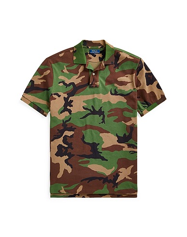 POLO RALPH LAUREN Polo shirt CUSTOM SLIM FIT CAMO MESH POLO SHIRT
 Military green 100% Cotton