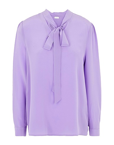 8 by YOOX Silk top SILK CRÊPE PUSSY-BOW BLOUSE Lilac 100% Silk