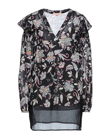 TWINSET Top Nero 100% Cotone, Poliestere, Madreperla