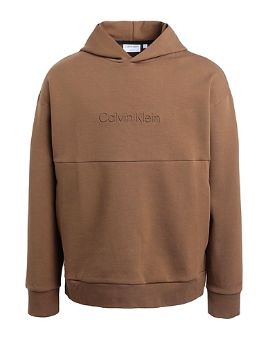 CALVIN KLEIN Hooded track jacket  COMFORT DEBOSSED LOGO HOODIE
 Brown 80% Cotton, 16% Polyester, 4% Elastane