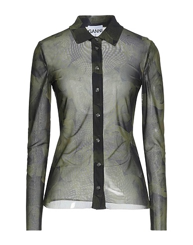 GANNI Patterned shirts & blouses Military green 94% Polyamide, 6% Elastane
