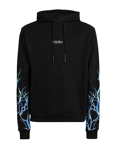 PHOBIA ARCHIVE Hooded sweatshirt BLACK HOODIE WITH BLUE AND LIGHTBLUE LIGHTNING
 Black 100% Cotton