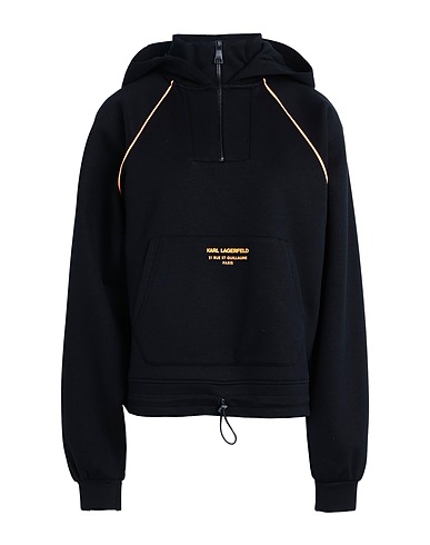 KARL LAGERFELD Hooded track jacket  CROPPED ATHLEISURE HOODIE
 Black 100% Viscose