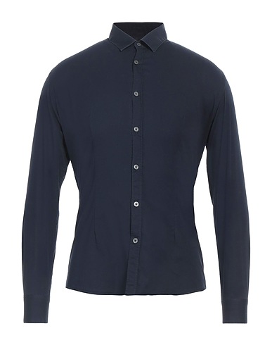 DANIELE ALESSANDRINI HOMME Solid colour shirt Midnight blue 98% Cotton, 2% Elastane