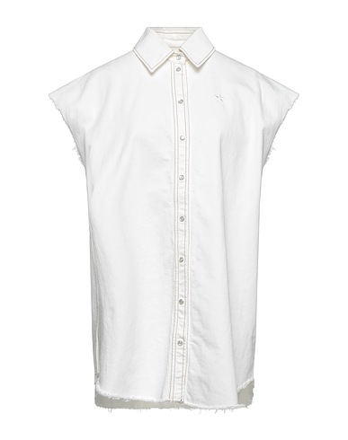 THE EDITOR Denim shirt White 98% Cotton, 2% Elastane